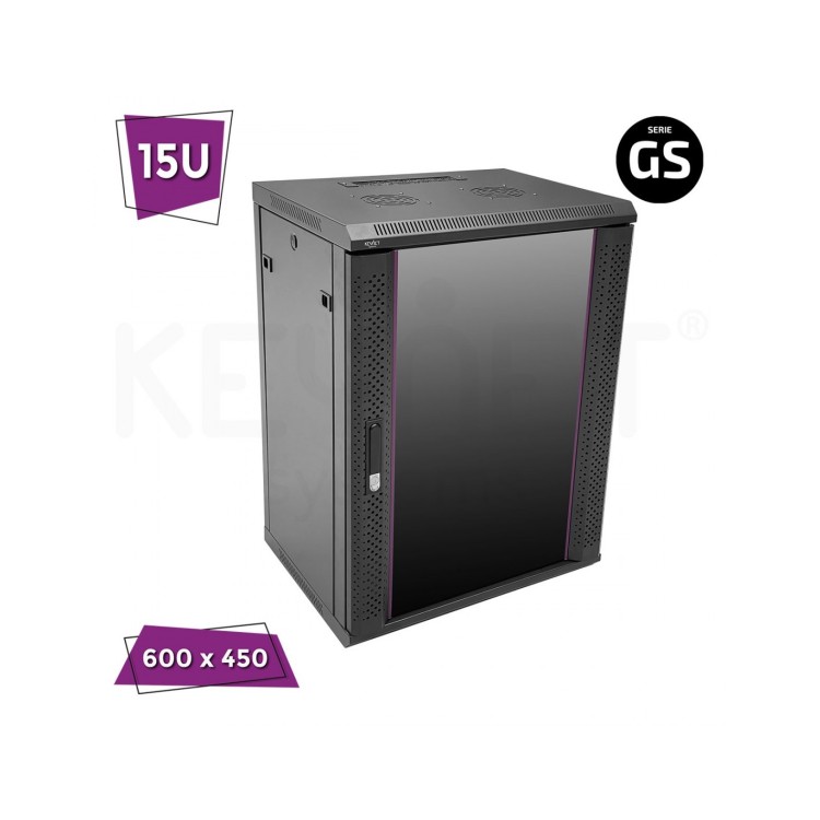 Armario rack mural 19" Keynet FR6-C1564-GS - 15U, 600x450x800mm, puerta cristal, montado