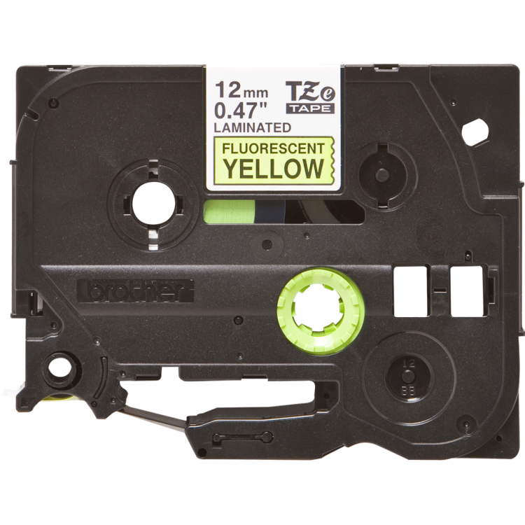 Cinta Fluorescente. Texto negro sobre fondo Amarillo. 12mm (5mts de largo)