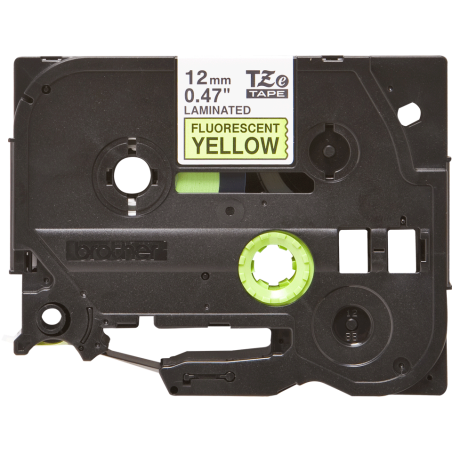 Cinta Fluorescente. Texto negro sobre fondo Amarillo. 12mm (5mts de largo)