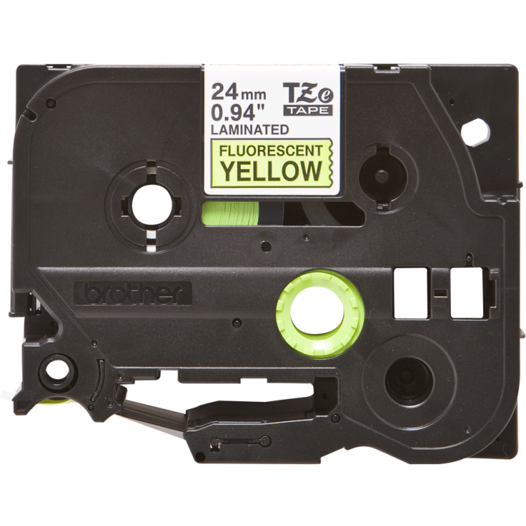 Cinta Fluorescente. Texto negro sobre fondo Amarillo. 24mm (5mts de largo)