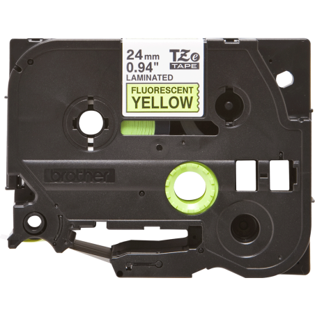 Cinta Fluorescente. Texto negro sobre fondo Amarillo. 24mm (5mts de largo)