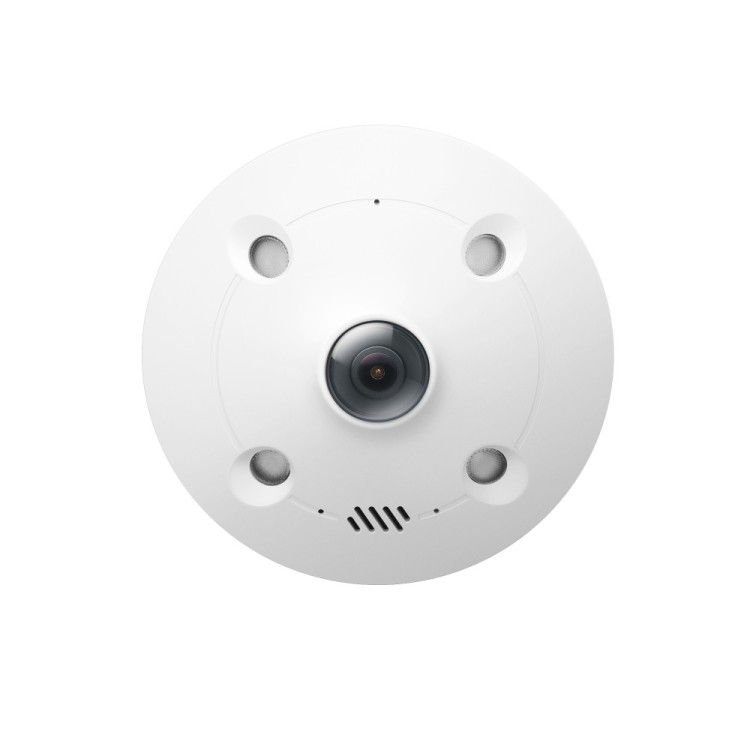 Cámara IP domo Fisheye, 5Mpx, Lente 1.44mm, IR 30mts. IP67, IK10. Smart Event. Audio