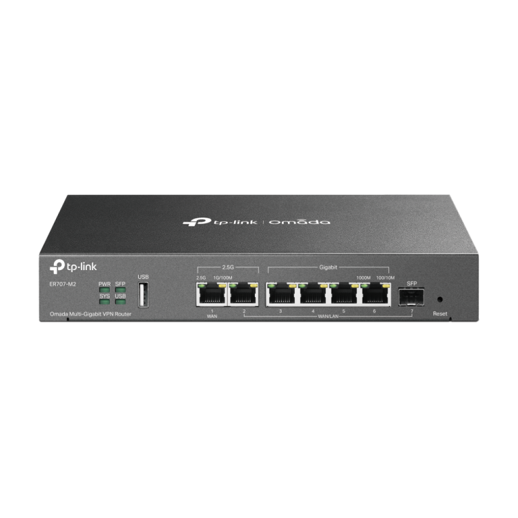 Router VPN Omada, x1 WAN 2,5 Gb, x1 WAN/LAN 2,5Gb, x1 WAN/LAN SFP, x4 Gb WAN/LAN, x1 USB 2.0