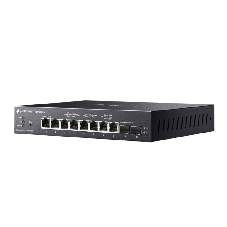 Smart Switch OMADA POE 160W, x8 puertos 2.5Gb PoE+, x2 SFP+. Sobremesa o pared
