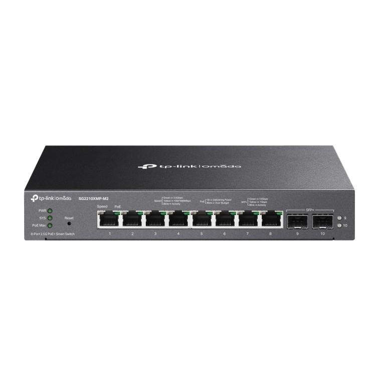 Smart Switch OMADA POE 160W, x8 puertos 2.5Gb PoE+, x2 SFP+. Sobremesa o pared