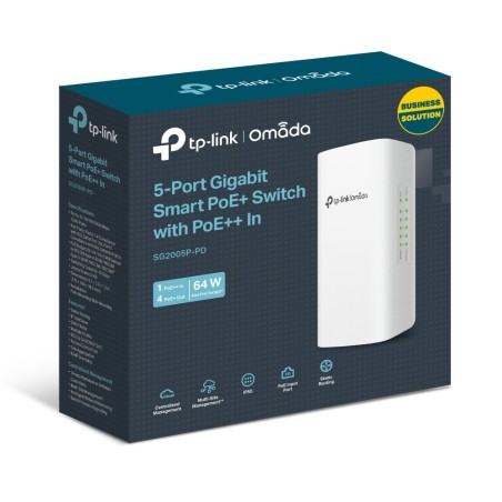 Smart Switch OMADA de exterior IP55, de x1 puerto POE ++ IN, x4 Puertos POE+ Out. POE extender 200mts.
