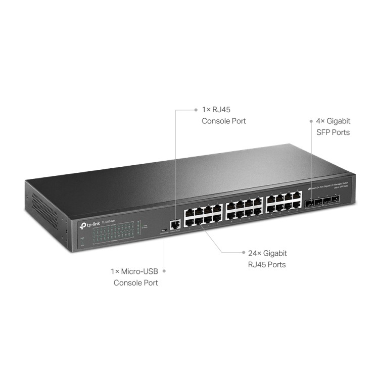 Switch Gestionable OMADA de 24 puertos 10/100/1000, x4 puertos SFP, L2 ,para rack 19"