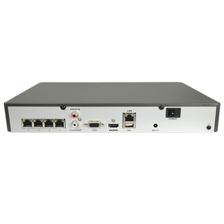 Grabador NVR Hikvision HWN‑2104MH‑4P   4 canales IP hasta 6 MP, compresión H.265+, ancho banda 40 Mb/s in / 60 Mb/s out, HDMI/V