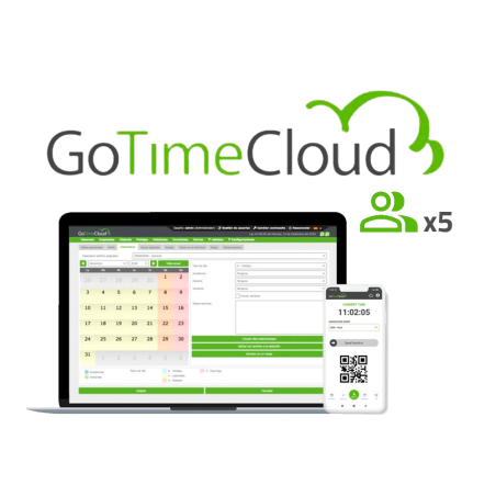 Software control de presencia ZKTeco ZK-GOTIMECLOUD-5 - 5 usuarios, 5 APPs, nube, GPS