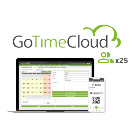 Software control de presencia ZKTeco ZK-GOTIMECLOUD-25 - 25 usuarios, 25 APPs, nube, GPS