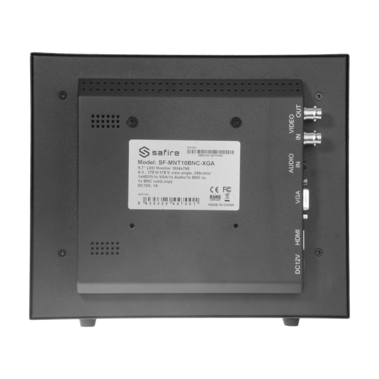 Monitor CCTV Safire SF-MNT10BNC-XGA - 10", XGA, BNC loop, HDMI/VGA, altavoces, VESA