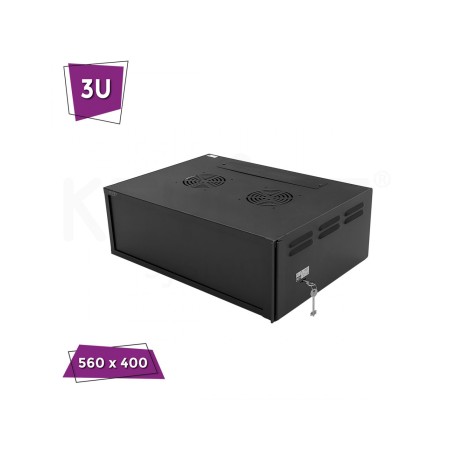 Rack Pared Seguridad, 19" 3U, F400 / AN560 / AL190mm, cerradura con llave numerada (única por rack)