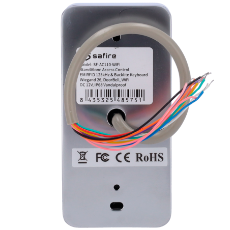 Control de acceso autónomo acceso por teclado y EM RFID, PIN y App. Salida relay, Wiegand 26 y WiFi. IP68