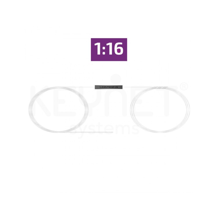 Splitter óptico 1x16 fibra desnuda G657A2, 250u, 1.5mts entrada y salida. Pérdida 10.1dB