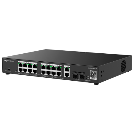 Switch Gestionable L2, 16 puertos Gigabit PoE 802.3af/at, 240W, x2 puertos SFP, x2 Gb,para rack 19"