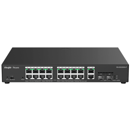Switch Gestionable L2, 16 puertos Gigabit PoE 802.3af/at, 240W, x2 puertos SFP, x2 Gb,para rack 19"