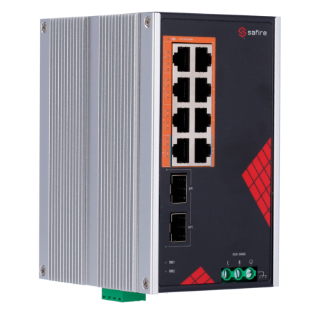 Switch Industrial de 8 puertos 10/100/1000 HIPOE 130W, x2 SFP Gigabit. DIN