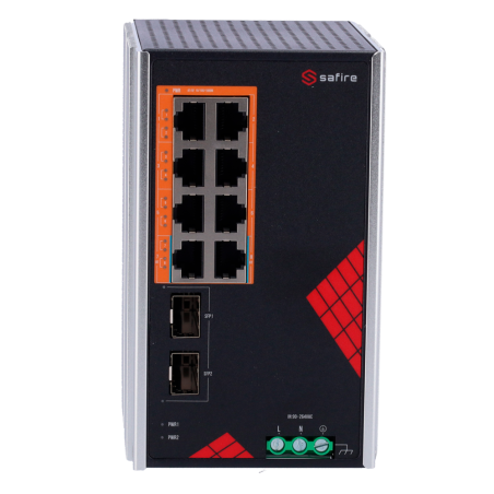 Switch Industrial de 8 puertos 10/100/1000 HIPOE 130W, x2 SFP Gigabit. DIN