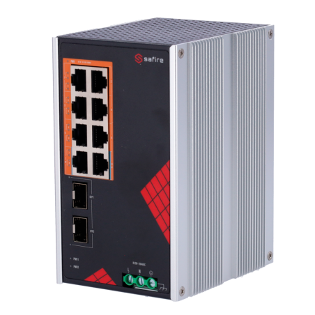Switch Industrial de 8 puertos 10/100/1000 HIPOE 130W, x2 SFP Gigabit. DIN