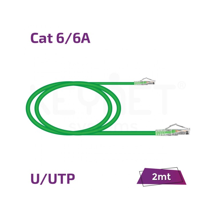 Latiguillo de datos Cat6A U/UTP 26AWG LSZH Keynet TL-6AUTB26-02G - cobre, LSZH, 2mts, verde