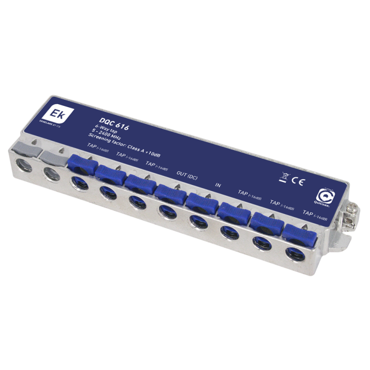 Derivador blindado 6 salidas, 16db, 5-2400Mhz. Sistema de conexión QuiCoax.