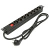 Regleta para Racks de 19", 16A, x8 Schuko + interruptor, en aluminio