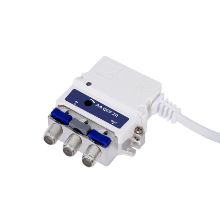 Micro amplificador Ekselans AA QCF 211 - 21 dB, 1 salida 114 dBµV, QuiCoax con conector F