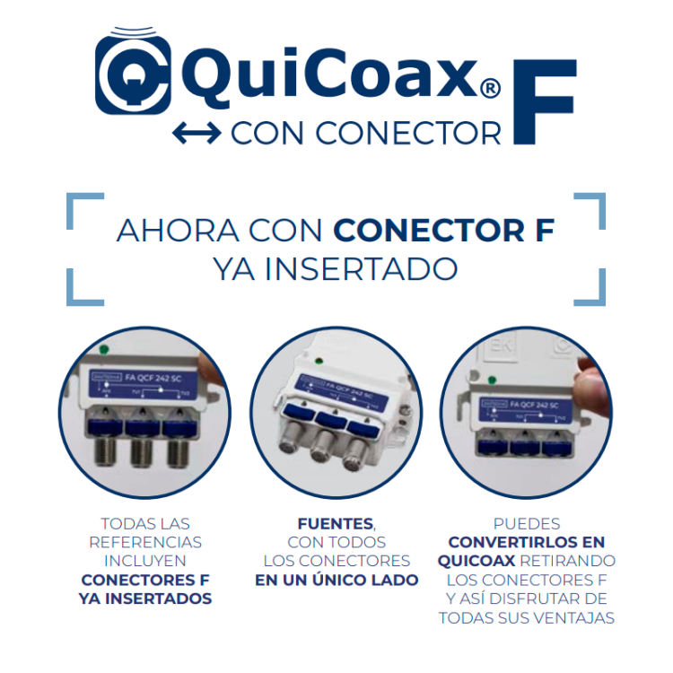 Micro amplificador Ekselans AA QCF 211 - 21 dB, 1 salida 114 dBµV, QuiCoax con conector F