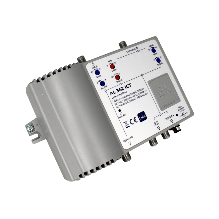 Amplificador de línea Ekselans AL 362 ICT - 3 entradas, 40 dB, 120 dBuV, LTE2