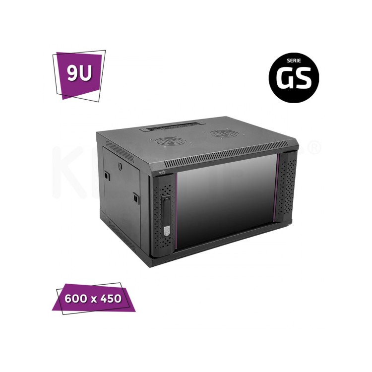 Rack de pared 19", 9U, F450 / AN600 / AL480mm, carga 60Kg, vacío. Montado