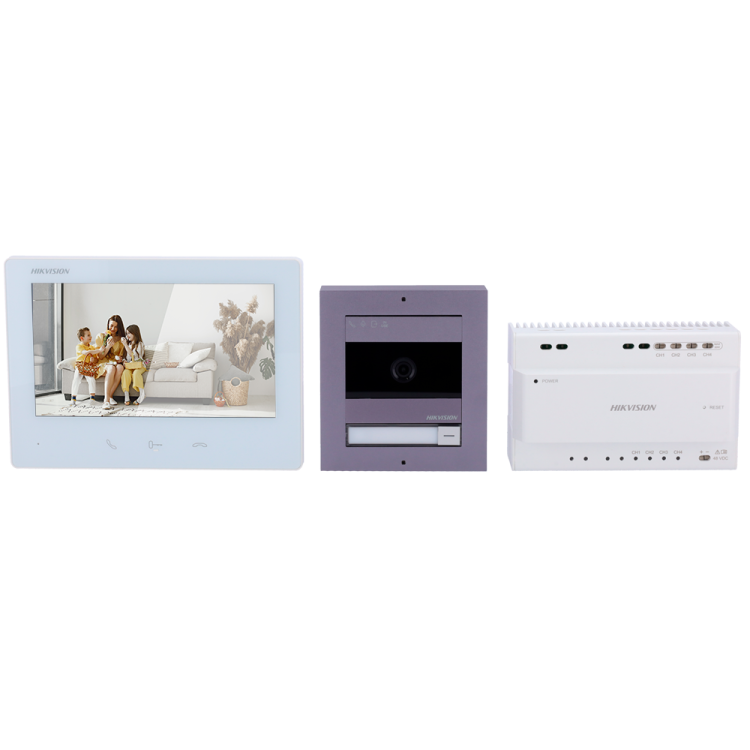Kit videoportero 2 hilos Hikvision DS-KIS704EY - Pantalla 7", cámara 2MP, IP65, IK08, PoE. Inox