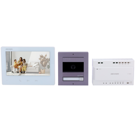 Kit videoportero 2 hilos Hikvision DS-KIS704EY - Pantalla 7", cámara 2MP, IP65, IK08, PoE. Inox