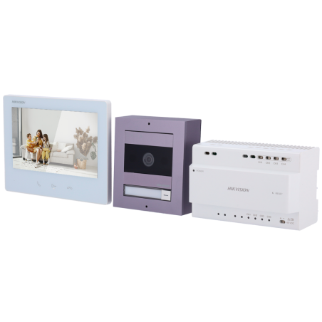 Kit videoportero 2 hilos Hikvision DS-KIS704EY - Pantalla 7", cámara 2MP, IP65, IK08, PoE. Inox