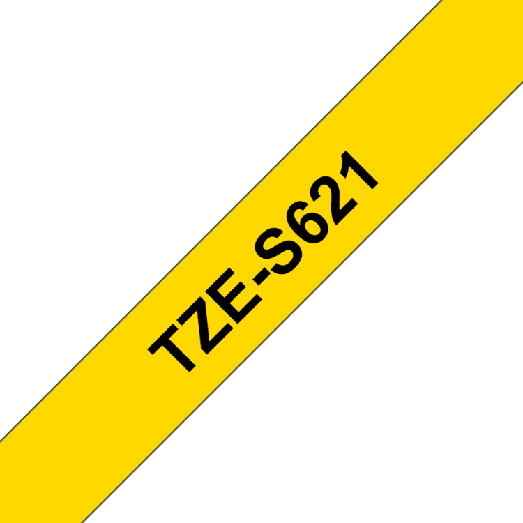 Cinta laminada súper adhesiva. Texto negro sobre fondo Amarillo. 9mm (8mts de largo)