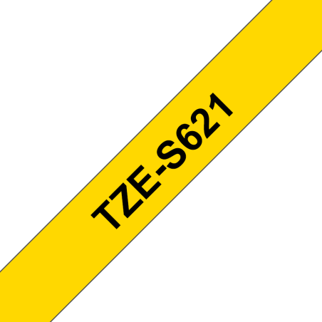 Cinta laminada súper adhesiva. Texto negro sobre fondo Amarillo. 9mm (8mts de largo)