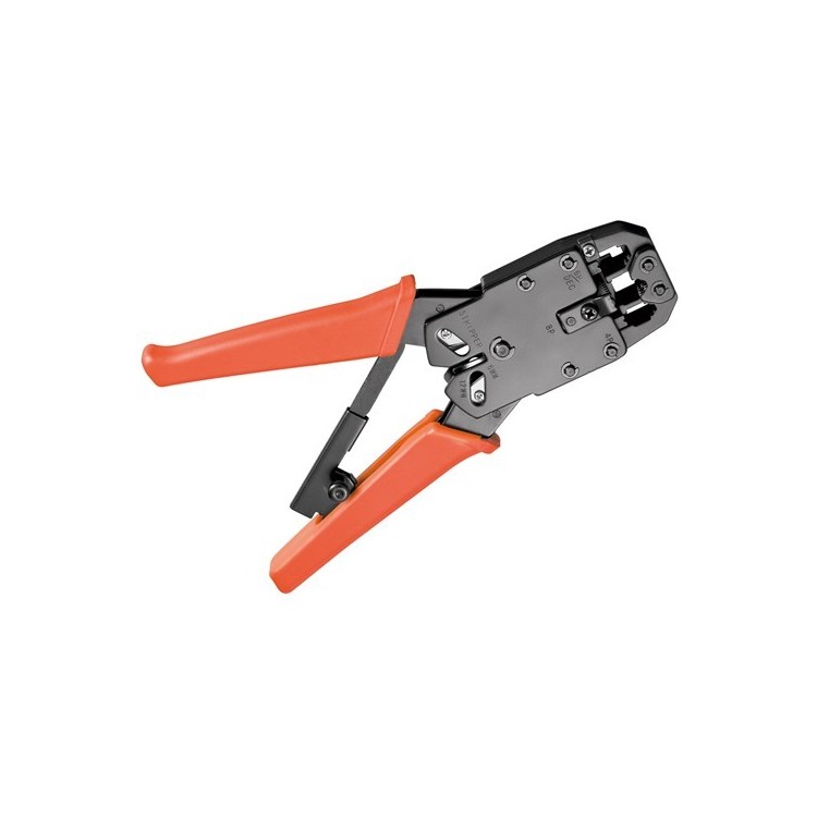 Crimpadora para conectores RJ10, RJ11, RJ12, RJ45. Corta y pela el cable. Metálica
