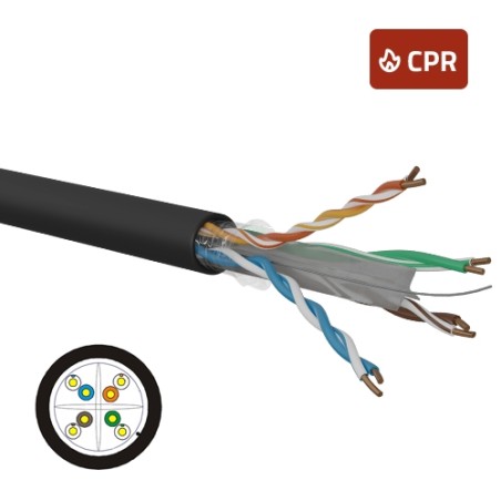 Cable Cat. 6 U/UTP rígido exterior Openetics 168F2 - 250MHz, 1000Mbps, HDPE negro, ø6.3mm