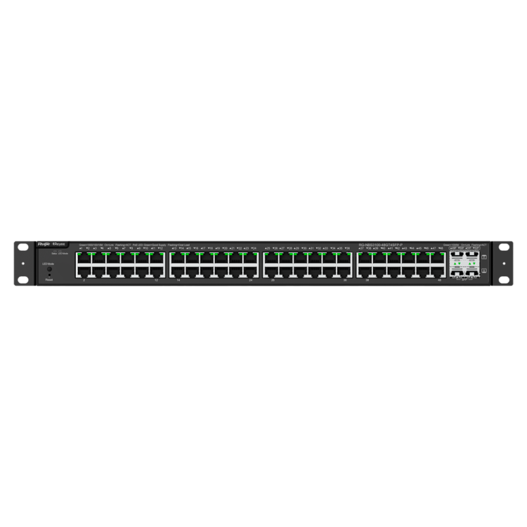 Switch PoE+ Reyee RG-NBS3100-48GT4SFP-P - 48xGbE PoE/PoE+, 4xSFP, 370W PoE, L2, enrackable