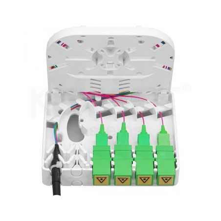 Roseta óptica Keynet FTB-1045-DH - 4 puertos SC/PC (no incluidos), bandeja fusión 4 fibras, ABS, IP44, carril DIN