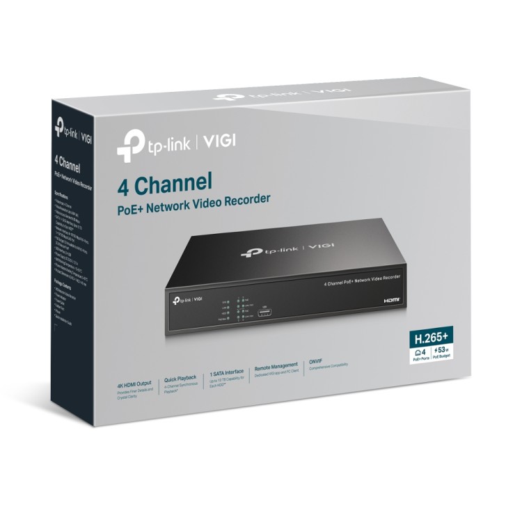 Grabador NVR PoE TP-Link VIGI NVR1004H-4P - 4CH, 53 W PoE