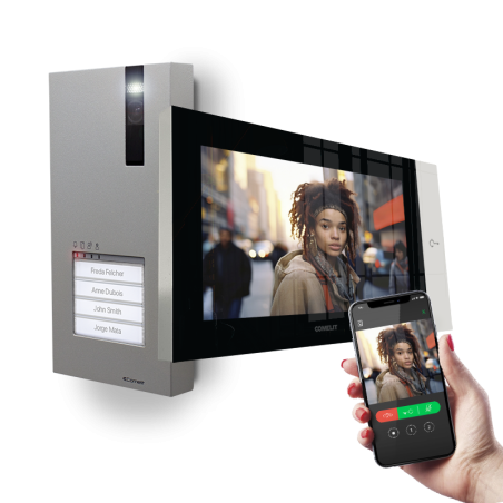 Kit Videoportero IP COMELIT KVQ8570 - ViP, Monitor 7", Wi-Fi App, Placa Quadra de  pulsadores  IP54/IK08