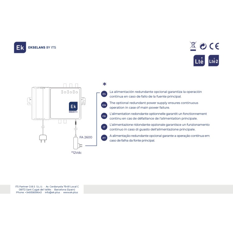 Amplificador de cabecera EK CA482 L2 - VHF/UHF, 40 dB, 122dB