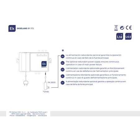Amplificador de cabecera EK CA482 L2 - VHF/UHF, 40 dB, 122dB