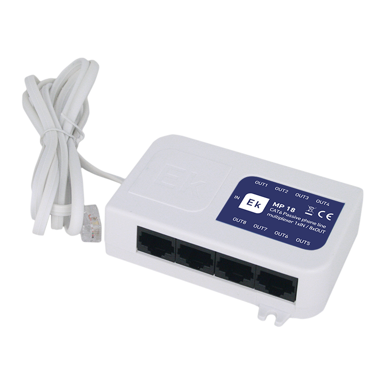 Multiplexor pasivo EK MP 18 - 8 salidas RJ45 CAT6, telefonía ICT
