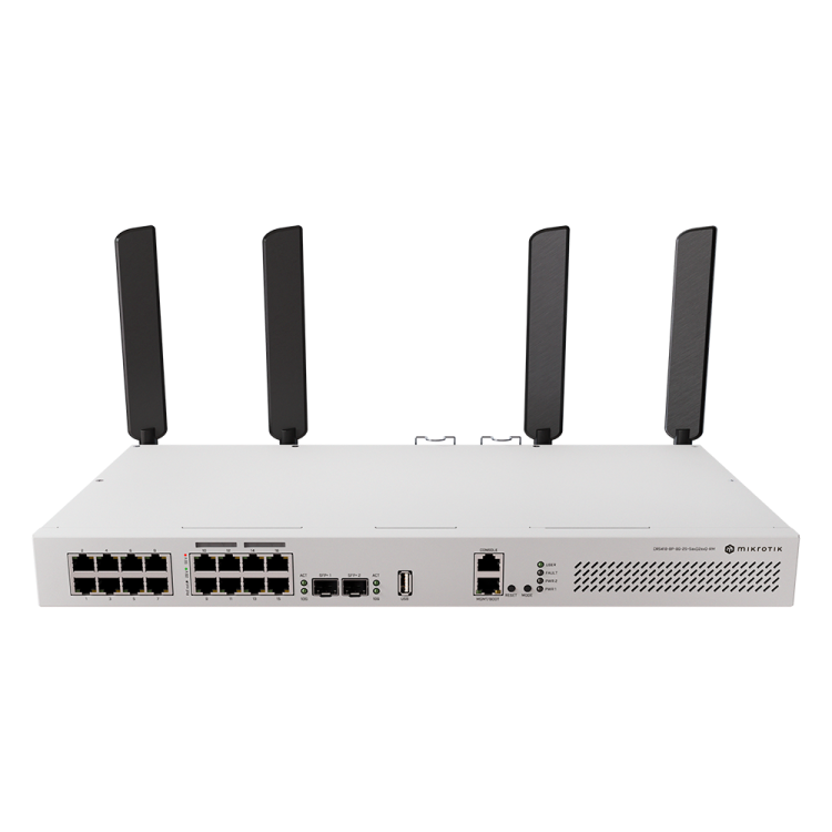 Switch router WiFi 6 MikroTik CRS418-8P-8G-2S+5axQ2axQ-RM - 17xGbE, 8xPoE+, 2x10G SFP+, Quad-core 2.2GHz, WiFi 6 4x4, rack