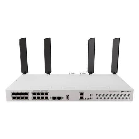 Switch router WiFi 6 MikroTik CRS418-8P-8G-2S+5axQ2axQ-RM - 17xGbE, 8xPoE+, 2x10G SFP+, Quad-core 2.2GHz, WiFi 6 4x4, rack