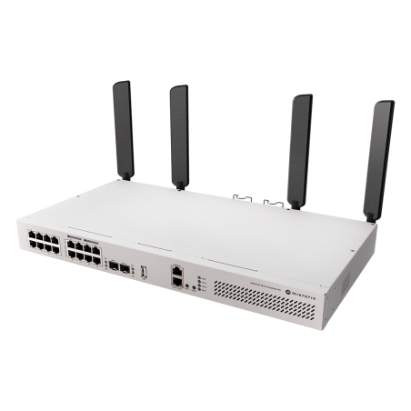 Switch router WiFi 6 MikroTik CRS418-8P-8G-2S+5axQ2axQ-RM - 17xGbE, 8xPoE+, 2x10G SFP+, Quad-core 2.2GHz, WiFi 6 4x4, rack