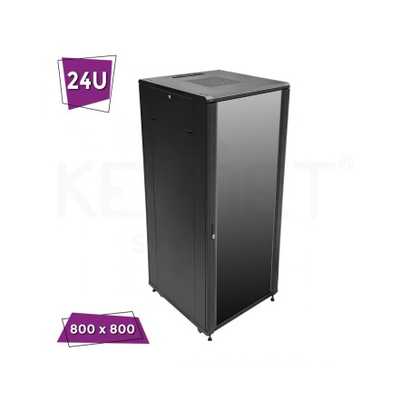 Rack suelo 19  Keynet FR4-CS2488 - 24U, 800 kg, 800x800 mm, puerta cristal, IP20, enrackable. Montado