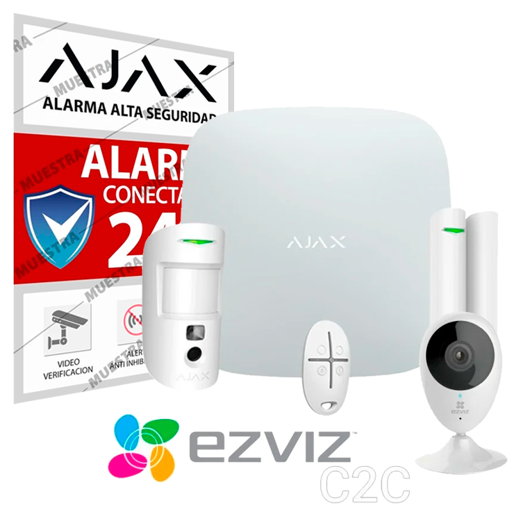 Kit alarma Ajax AJ-STARTERKIT-C + cámara WiFi CS-C2C - Hub2, MotionCam, DoorProtect, SpaceControl