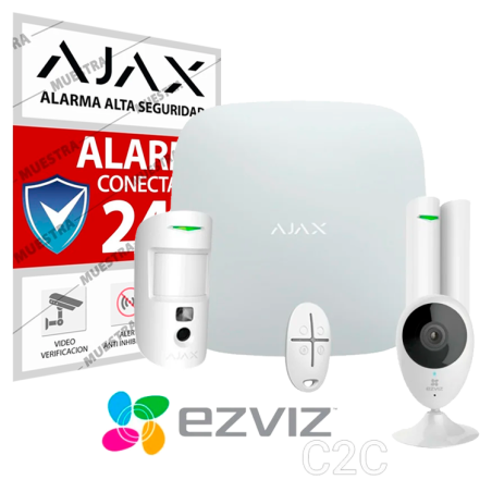 Kit alarma Ajax AJ-STARTERKIT-C + cámara WiFi CS-C2C - Hub2, MotionCam, DoorProtect, SpaceControl